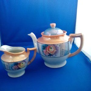 Vintage Art Deco Lusterware teapot & creamer handpainted Made in Japan